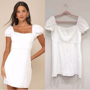 Size XL - NWOT Lulus Adorable Poise White Pearl Puff Sleeve Mini Dress‎